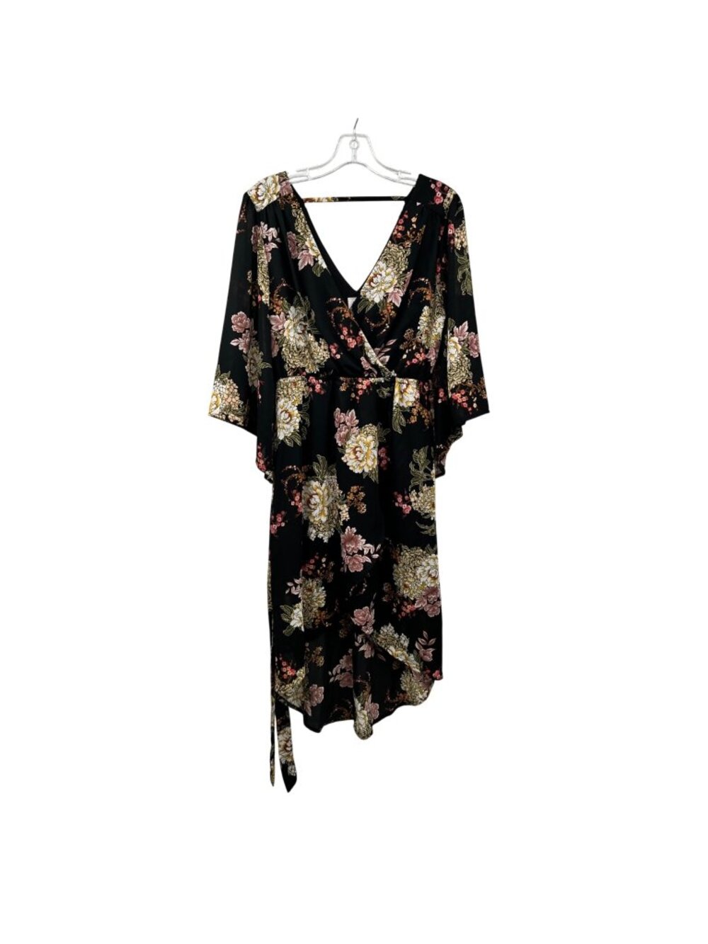 Daytrip Floral Hi Low Dress Surplice Top Black/Multi 3/4 Sleeve Size Medium Belt